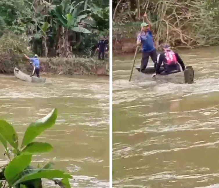 Quilombolas usam tirolesa improvisada para sair de comunidade alagada no Paraná