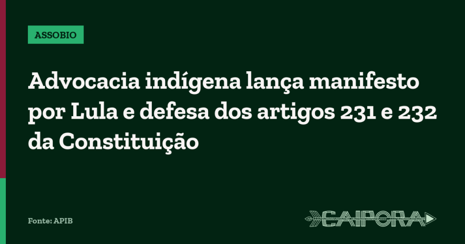 Advocacia indígena lança manifesto por Lula e defesa dos artigos 231 e 232 da Constituição